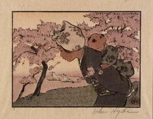 An April Evening Art Print – Helen Hyde Japonisme Cherry Blossom Etching 1910 - Picture 1 of 2