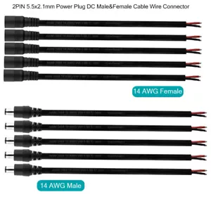 14AWG 2PIN 5.5x2.1mm Power Plug DC Male Female Cable Wire Connector Cable - Picture 1 of 10