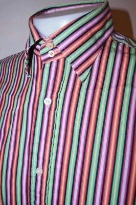 Dragonfly Striped Orange Pink Lime Psychedelic Party Rock Roll Hippie M/L Shirt - Image 1 of 4