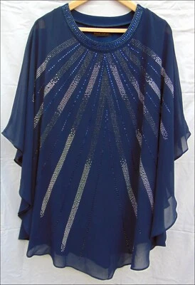Vintage 1990s top FRANK USHER navy chiffon sequinned cape top fits size 14 UK - Image 1 of 4