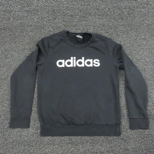Adidas Sweatshirt Girls Medium Black Long Sleeve Center Logo Running Sweater Gym - Picture 1 of 9