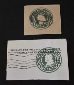2 - 1917 US Stamp Scott #U420/421 - 1 Cent Precancel Franklin Envelope Cuts - Picture 1 of 2