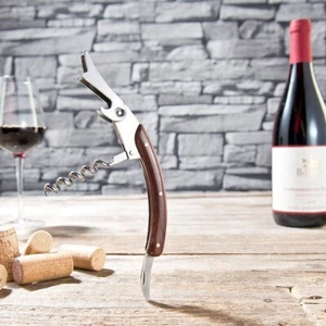 Set 3in1 Vino Sommelier Coltello con Cavatappi Apribottiglie manico legno  - Foto 1 di 8