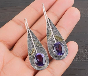 Iolite Gemstone Dangle Earrings 925 Sterling Silver Handmade Jewelry For Women's - Picture 1 of 5