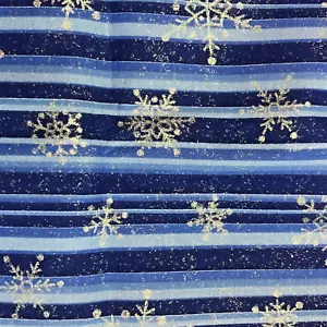 Christmas Blue Silver Snowflakes Fabric Traditions Glitter Cotton 2 Yards - Picture 1 of 4