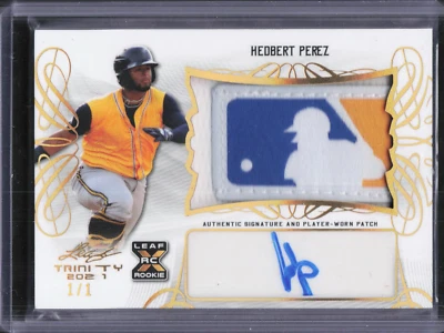 2021 Leaf Trinity Hedbert Perez Logoman Patch Auto 1/1 Brewers  - Image 1 of 2