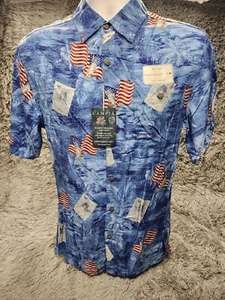 Campia Button Up Hemd Herren Blau Größe S Patriotische Palme USA Flagge 4. Juli - Bild 1 von 6