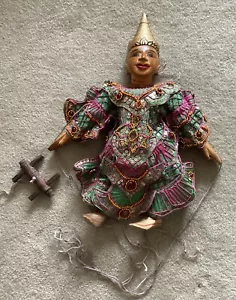 VTG Thai Burmese Marionette Handmade/Hand Sewn Traditional Dress Wood Puppet - Picture 1 of 6