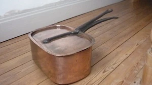 Antike handgefertigte französische Kupfer Daubière Braisière Kasserolle aus dem 19. Jh. - Bild 1 von 10