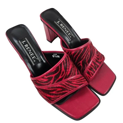 Zapatos para mujer J Renee talla 8,5 rojos negros con estampado de animales sandalias de tacón bloque sin cordones Foto 1 de 4