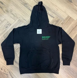 Hidden NY Black Hoodie S Cracked Green Graphic Logo Past Present Future NYC - Picture 1 of 2
