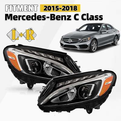 LED Headlight For 2015-2018 Mercedes-Benz C Class w/o Cornering Lamps Left+Right - Изображение 1 из 4