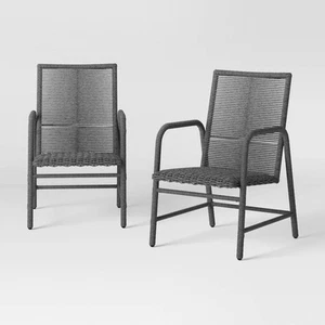 Threshold Set of 2 Padded Wicker Dining Chairs Outdoor Patio Armchairs, Gray - Picture 1 of 8