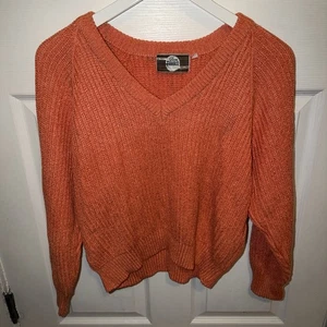 Vintage Fiorucci Damen Ripp Pullover Gr. M Orange Koralle Italy V-Ausschnitt Grunge - Bild 1 von 13