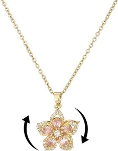 Flower Necklace for Women Dainty Fidget Necklace Rotatable Crystal Blossom Pe... - Picture 1 of 12