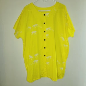 Top Caribelle Batik donna giallo bianco modello scimmia bottoni tropicale caraibico - Foto 1 di 10