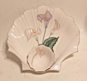 Toyo Japan Pastel Pink Shell Shaped Chip and Dip Floral Serving Tray 10.5 x 11" - Picture 1 of 7