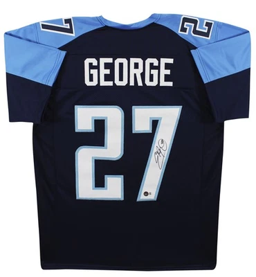Camiseta Eddie George Auténtica Firmada Azul Marino Estilo Profesional BAS Testigo Foto 1 de 3