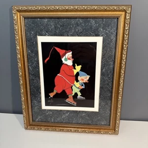 Vernon Grant Original Print Famous Child Illustrator Santa And Elf Ice Skating - Picture 1 of 2