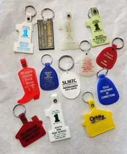 Lot of 13 1980s Plastic Keychains -Advertising- Various Shapes Vintage - Picture 1 of 11