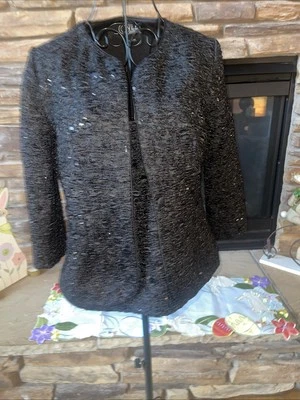 全新带标签 Alex Evenings 2 件夹克和上衣 M 码黑色带亮片  — 第 1/4 张图片