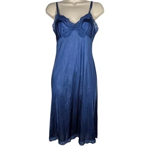 Vtg Midi Lace Trim Lingerie Dress Night Slip Retro Intimates Romantic Small - Picture 1 of 4