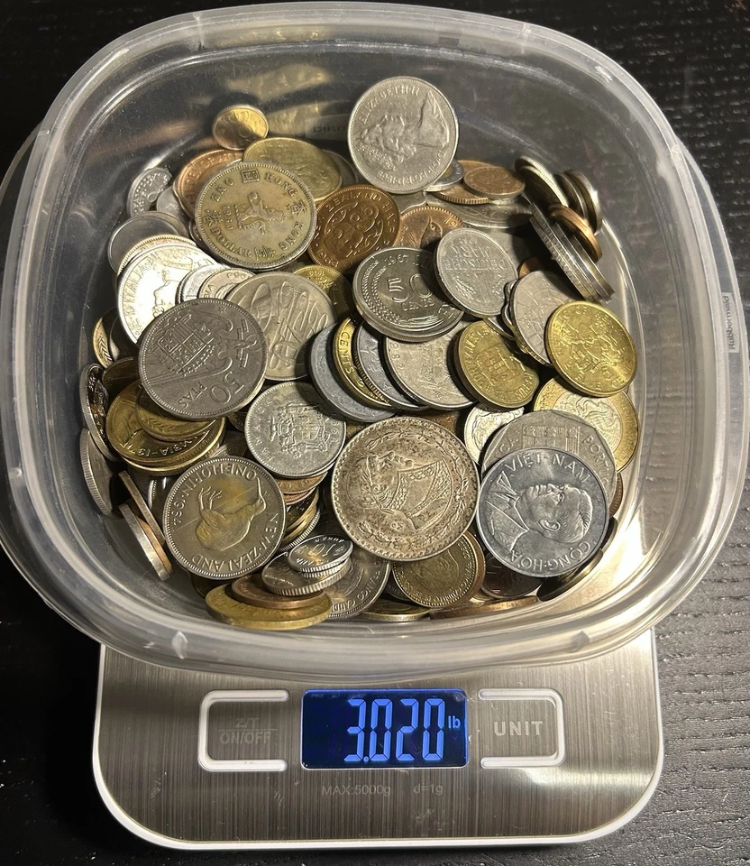 Over 3 Pounds Lbs Old Foreign Mixed World Coins & Tokens Lot - Image 1 of 2