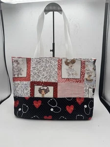 BOLSO DE ENFERMERAS Bolso de Mano Grande Hecho a Mano 100% Algodón Hecho en EE. UU. 14,5x10,5 - Imagen 1 de 15