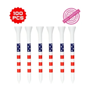100PCS 2 3/4 inches 70 mm Wooden Golf Tees with USA Stars & Strips American Flag - Picture 1 of 9