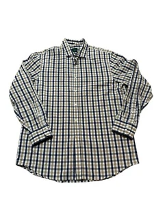 Kent & Curwen Mens XXL Classic Fit Shirt Blue Khaki Plaid Button Front - Picture 1 of 7