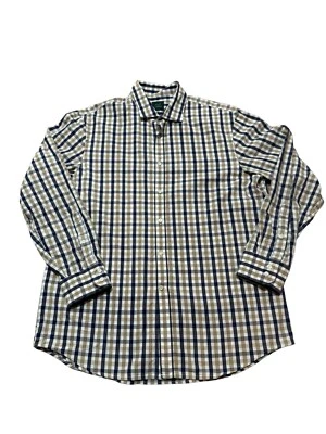 Kent & Curwen Mens XXL Classic Fit Shirt Blue Khaki Plaid Button Front - Image 1 of 4