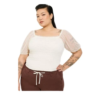 Blusa Torrid Mujer Talla 4X Plus Punto Ajustado Malla Cuello Cuadrado Top Corto Marfil Nueva con Etiquetas - Imagen 1 de 10
