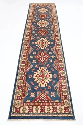 10 ft Kazak Blue Hallway Runner Rug Afghan Hand Knotted Wool Bedroom Rug - Image 1 of 4
