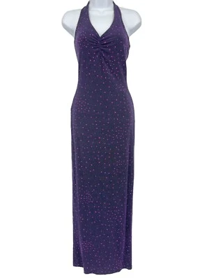 My Michelle Vintage Y2K Glitter Formal Dress Purple Halter Slit Stretch Womens S - Image 1 of 4