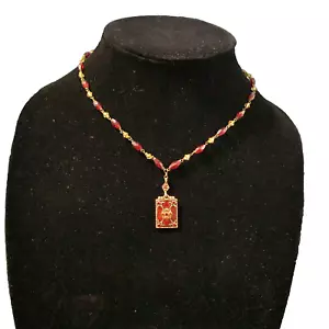 Colgante esmaltado con cuentas rojas 16" - Imagen 1 de 9