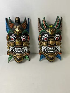 Vintage Folk Art Hand-Carved Painted NUO Mask 12x6" Wall Decor PanGu Collectible - Picture 1 of 4