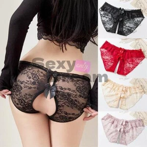 Womens Sexy Lace Briefs Crotchles G-string Thongs Lingerie Underwear Panties - Picture 1 of 15
