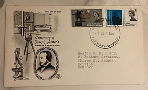 G.B. 1965 JOSEPH LISTER  phosphor ILLUSTRATED First Day Cover NICE TYPED ADDRESS - Picture 1 of 1