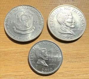 Philippines 3 different 1 Piso coins 1975 1990 2010 all BU condition - Picture 1 of 2