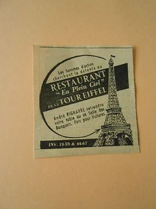 Pub Restaurant en Plein Ciel de la Tour Eiffel Print 1954 - Picture 1 of 1