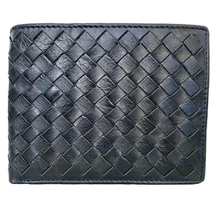Geldbörse Brieftasche Geflochten Geflochtene Flecht Paulhid Leder Herren Blau - Picture 1 of 3