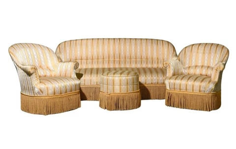 Parlor Set, Vintage, Napoleon III Style Crapeau Settee, 2 Chairs & Stool, Seats! Cover