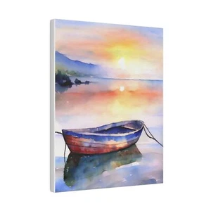 Wall Decor - Giclee Poster Art Print - Soothing Calm Boat at Sunset by the Sea - Picture 1 of 10