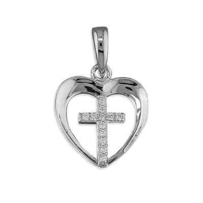 Cuore Zircone Croce Argento Sterling 925 Marchiato Tutti Catena Lunghezze Nuova - Immagine 1 di 3
