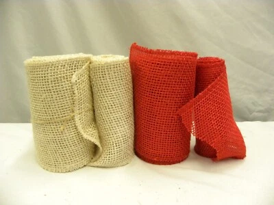 1 Red 1 Tan Burlap Ribbon 5.5"x15' Arpillera, Wreaths, Crafts, Sewing - Image 1 of 3