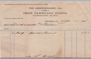 1905 Columbus, Ohio The Griswold-Sohl Co. Iron Carriage Goods Billhead 9276 - Picture 1 of 2