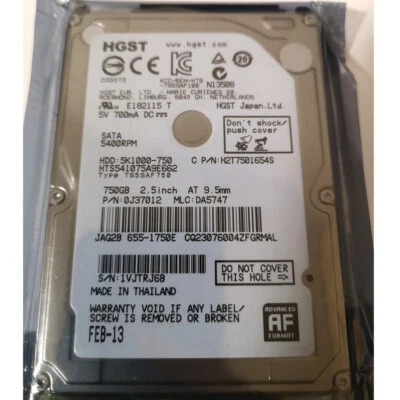 Hitachi 750GB HTS541075A9E662 5400RPM 8MB SATA 2.5" Laptop Hard Disk Drive - Image 1 of 4