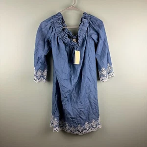 NWT Michael Kors Womens Embroidered Blue Denim Off Shoulder Dress Size Sm Eyelet - Picture 1 of 8