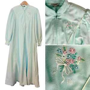 Vintage Christian Dior Housecoat Robe Nightgown Womens Zip Medium Mint Green - Picture 1 of 15