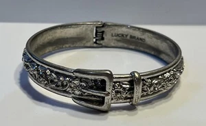 Lucky Brand Etched Floral Buckle Cuff Bracelet 2019 Silver Tone - Picture 1 of 7